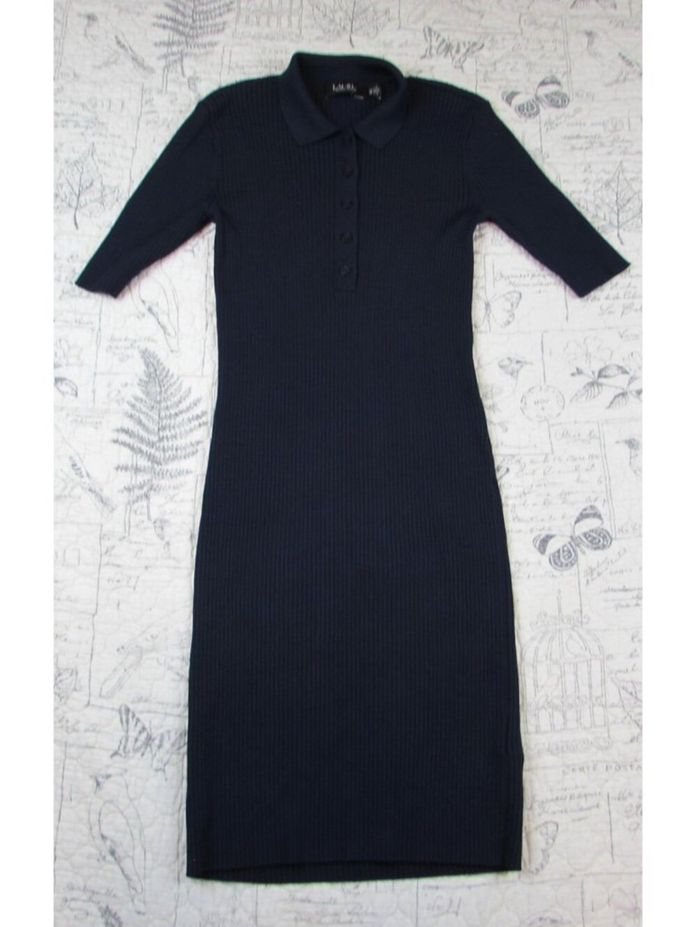 EUC lauren ralph lauren black label ribbed knit navy blue knit dress womens XS
